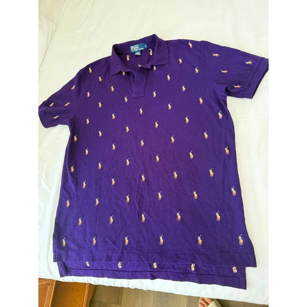 Vintage Polo by RALPH PAUREN embroidered purple polo shirt sleeve men's Large